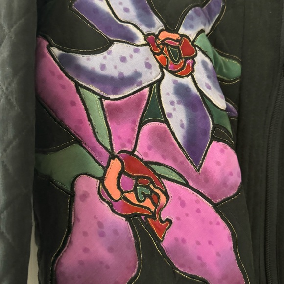 BOGO 🔥🌞Vintage Silk Scapes Floral Embroidered Black Jacket w/Scarf - Picture 2 of 10